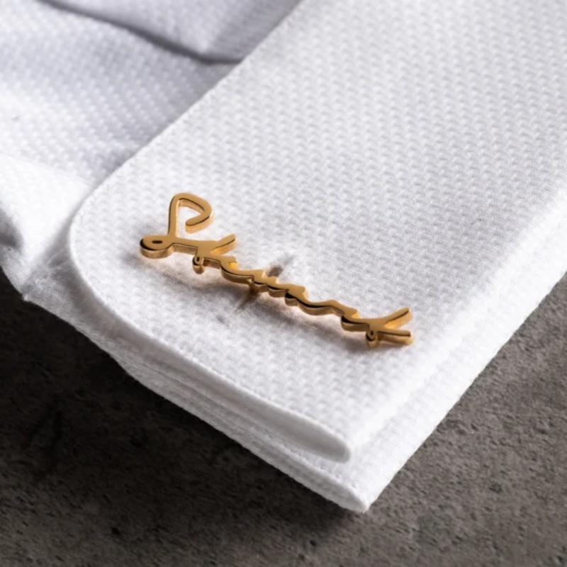 Men'S Groom - Custom Name Cufflinks 18K Gold Plated