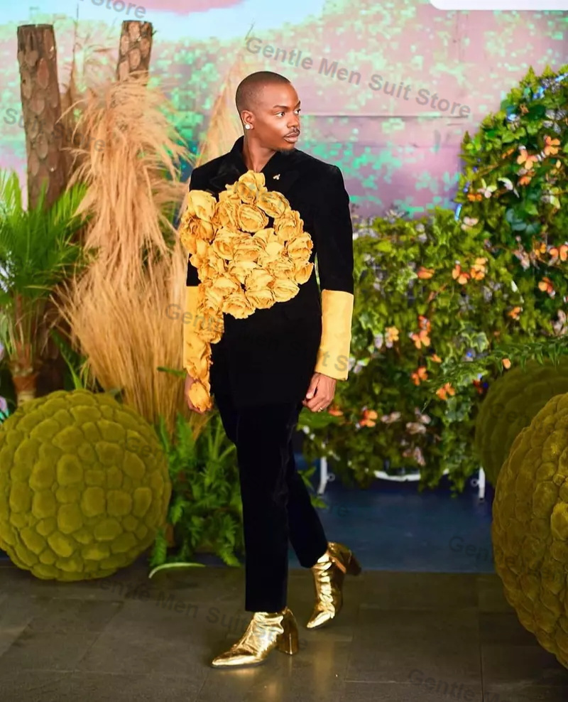 Men'S Groom - Yellow Black Men Suits Set 2