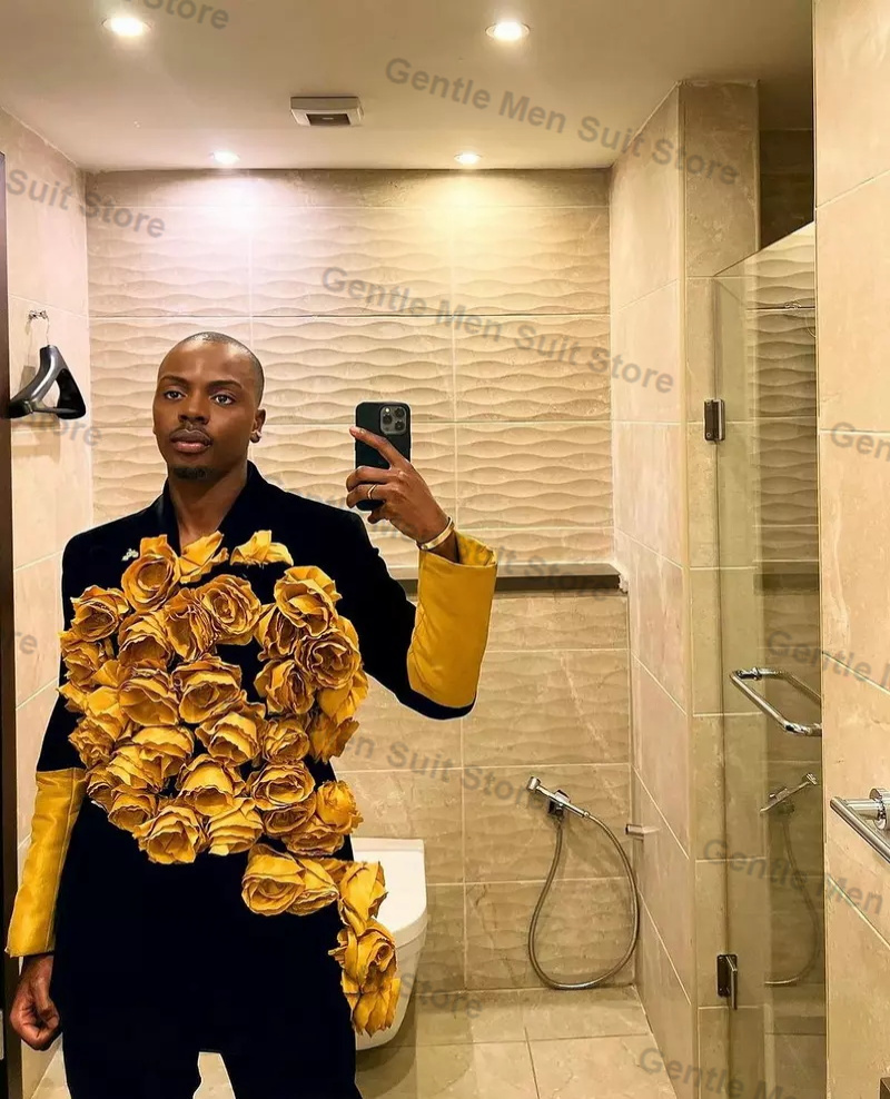 Yellow Black Men Suits Set 2 P - огляд і ціна Men'S Groom